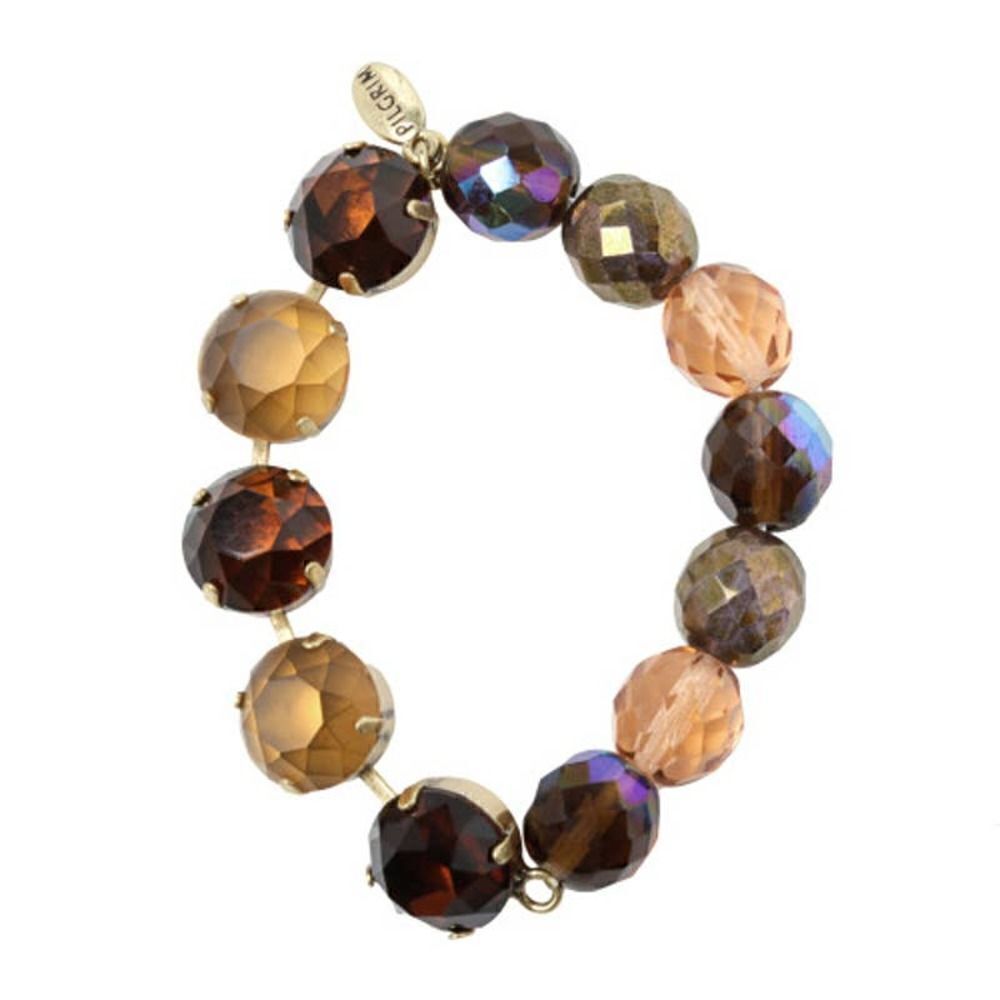 Pilgrim Skanderborg Rust Orange Brown Bead Stretch Bracelet